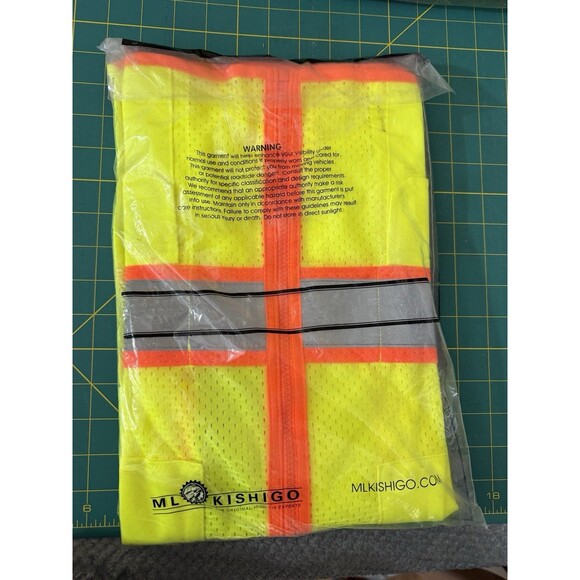 High Visibility Vest ML Kishigo 1242 XL Yellow 6 Pocket Contrast Mesh High Bonus - Picture 4 of 7